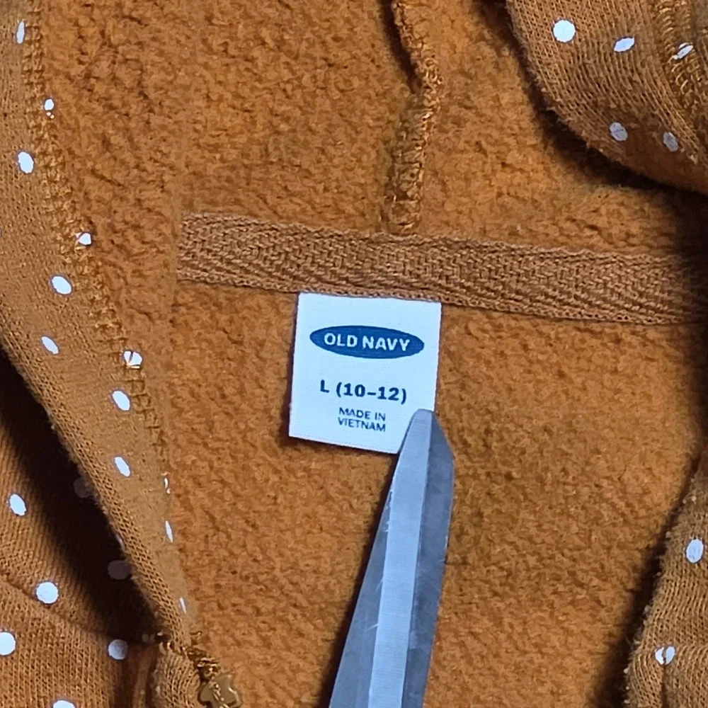 Old‎ Navy Zip Up Hoodie Sweatshirt Girl's Size L 10 12 Mustard Yellow Polkadot